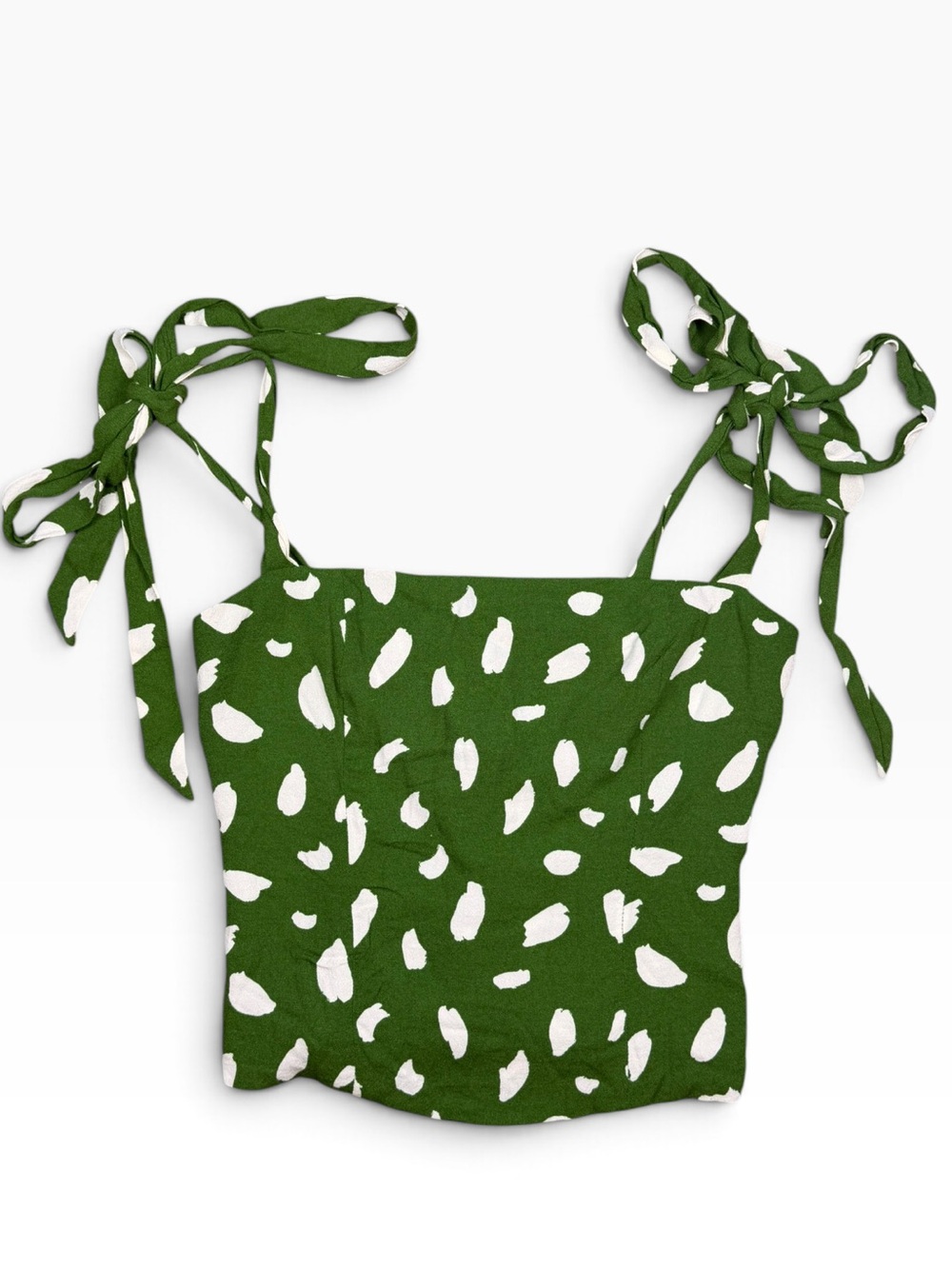 Reformation Green White Print Tie Strap Corset Crop Top Size 4